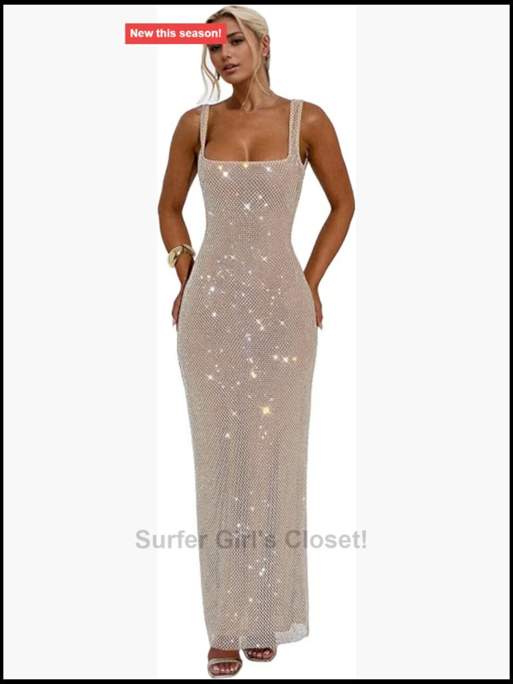 Women's Rhinestone Mesh Bodycon Maxi Dress Sequined Formal Party Gown Sparkly